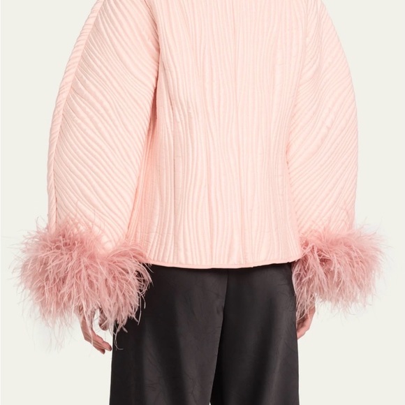 Sleeper Quilted Jacket in Pale Pink with Feather Trim - Picture 2 of 8